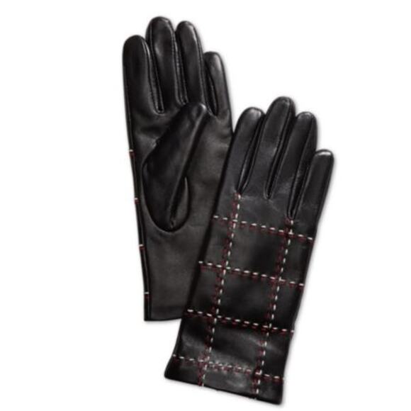 Charter Club Plaid Top Stitch Leather Smart Gloves Super Soft Lining New - Picture 2 of 6